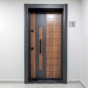Pratik Seri, Ekonomik Çelik Kapı, Daire Giriş Kapısı, Ahşap - Antrasit