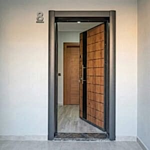 Pratik Seri, Ekonomik Çelik Kapı, Daire Giriş Kapısı, Ahşap - Siyah