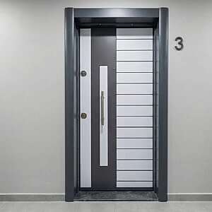 Pratik Seri, Ekonomik Çelik Kapı, Daire Giriş Kapısı, Antrasit - Beyaz